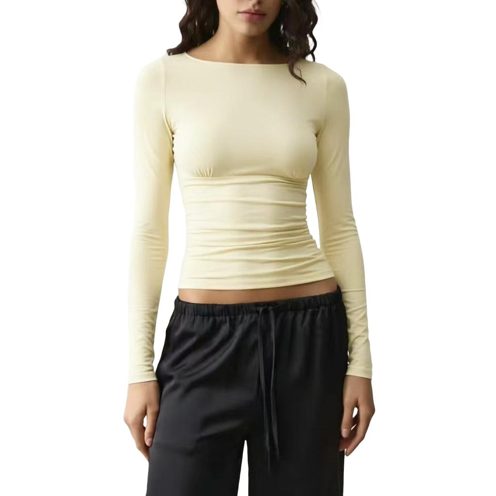 Damen Off-Shoulder Raffung Taille Slim Fit Cropped T-Shirt für Lässigen Sommer