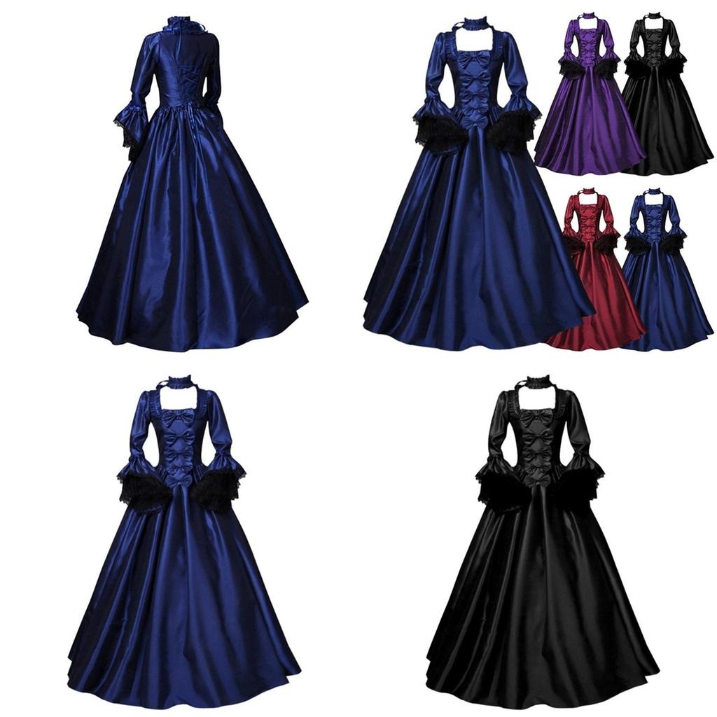Elegant 2020wish Medieval Lace Patchwork Bell Sleeve Long Dress For Vintage Style