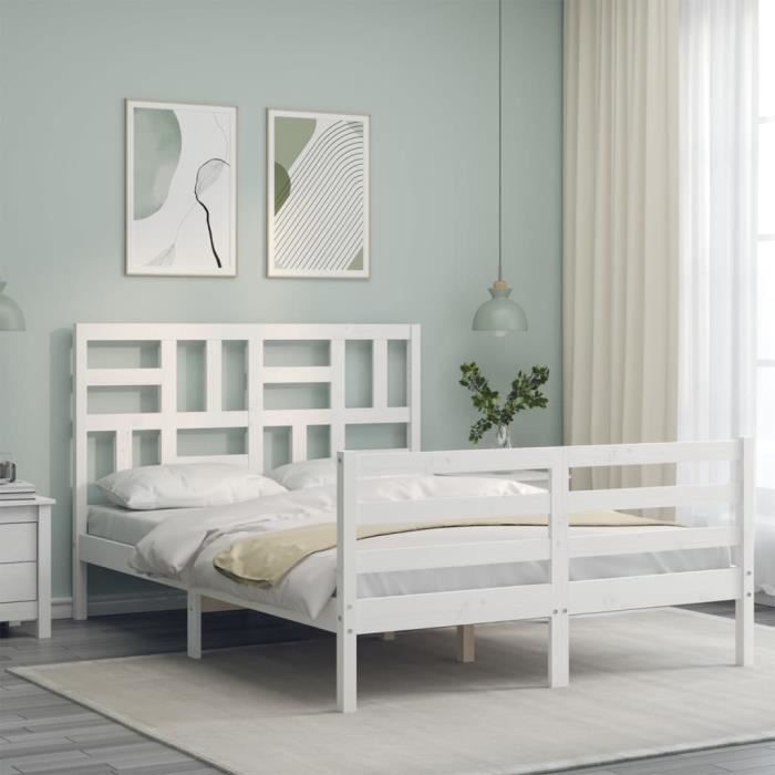 VidaXL Cadre de lit avec tête de lit blanc 120x200 cm bois massif 3194892