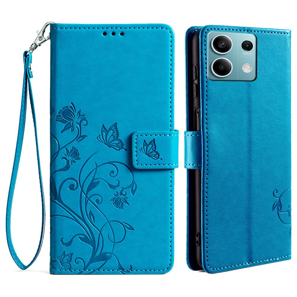 Dla Xiaomi Redmi Note 13 4G Odporny na zarysowania Pokrowiec na telefon Skórzane etui PU Wytłaczany Motyl Kwiatowy Stojak Powłoka na telefon