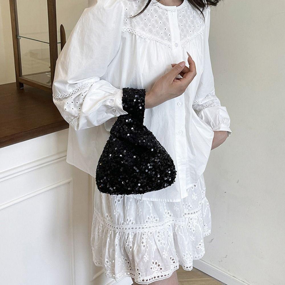Paillette Knot Handbag Giltter Wrist Bag Simple Sequin Evening Bag  Spring Summer