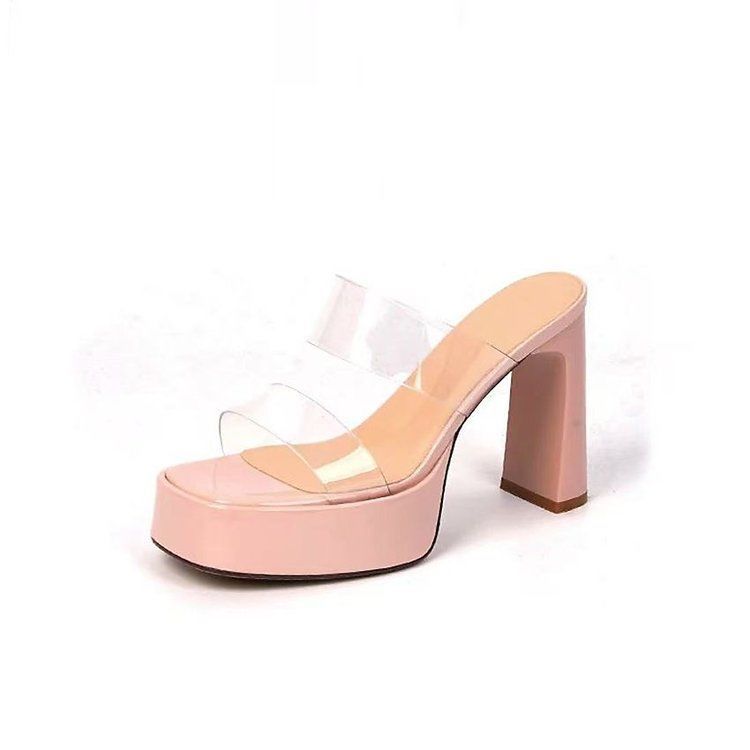 

Super high heel slippers women s new transparent fashion high heels women s thick heel waterproof table one-word sandals in summer 2025 39 абрикосовый