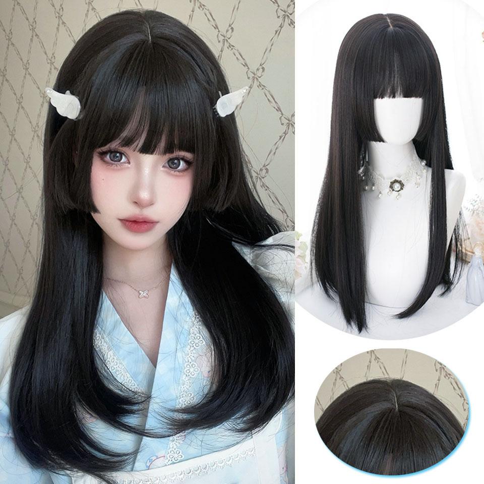 Professional  Long Colorful Synthetic Cosplay Lolita Harajuku Wig With Bangs Natural Wavy Wigs White Green Daily Wigs