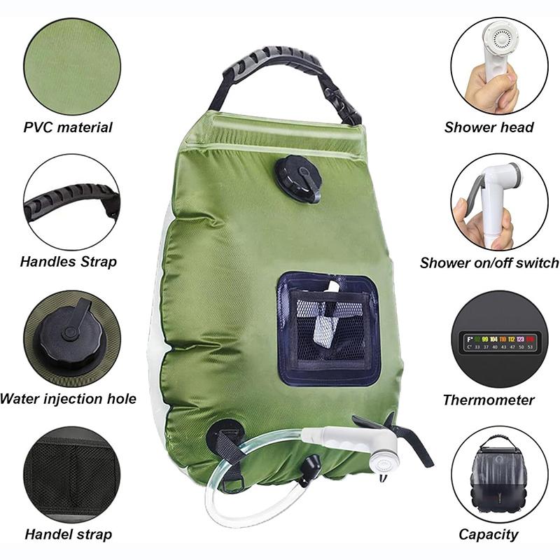 Portable Solar Shower Bag, Large Capacity Foldable Water Bag for Outdoor Camping