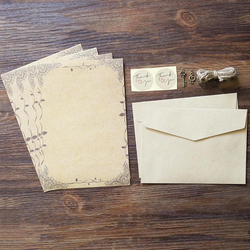 Europe Style Kraft Envelope Letter Paper With Rope Vintage Letter Message Pad Wedding Letter School Stationery Writing Supplies
