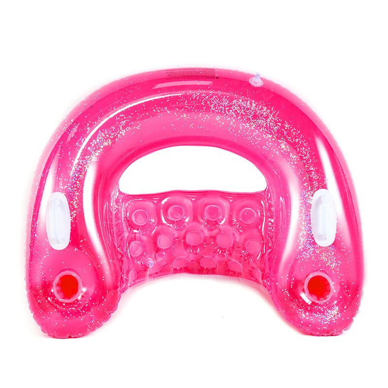 Ins Style Sequin Flower Inflatable Pool Float: U-Shaped Lounge Chair with Net