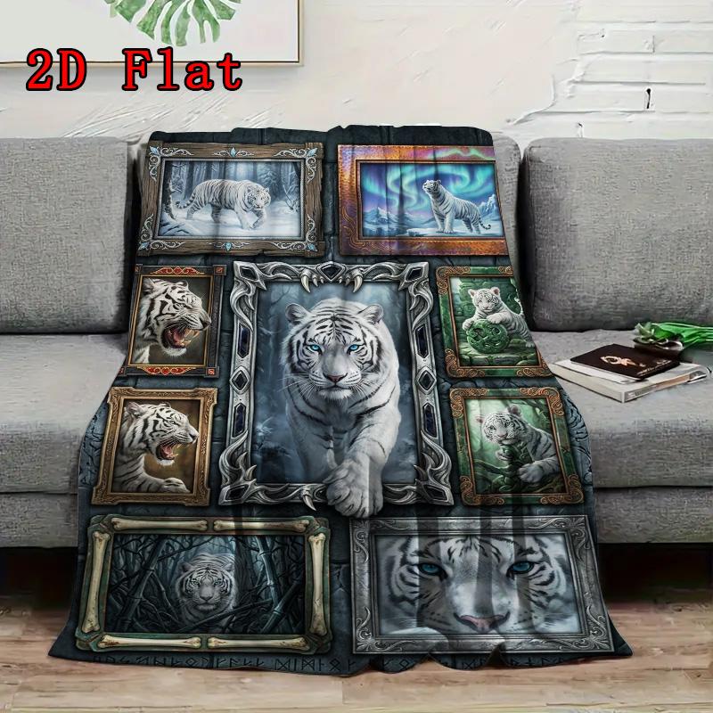 White Tiger Gallery 2D Flat Pattern Flannel Blanket, High quality All Seasons, Home Decor, Warmth and Comfort, Perfect for Christmas Gifts.