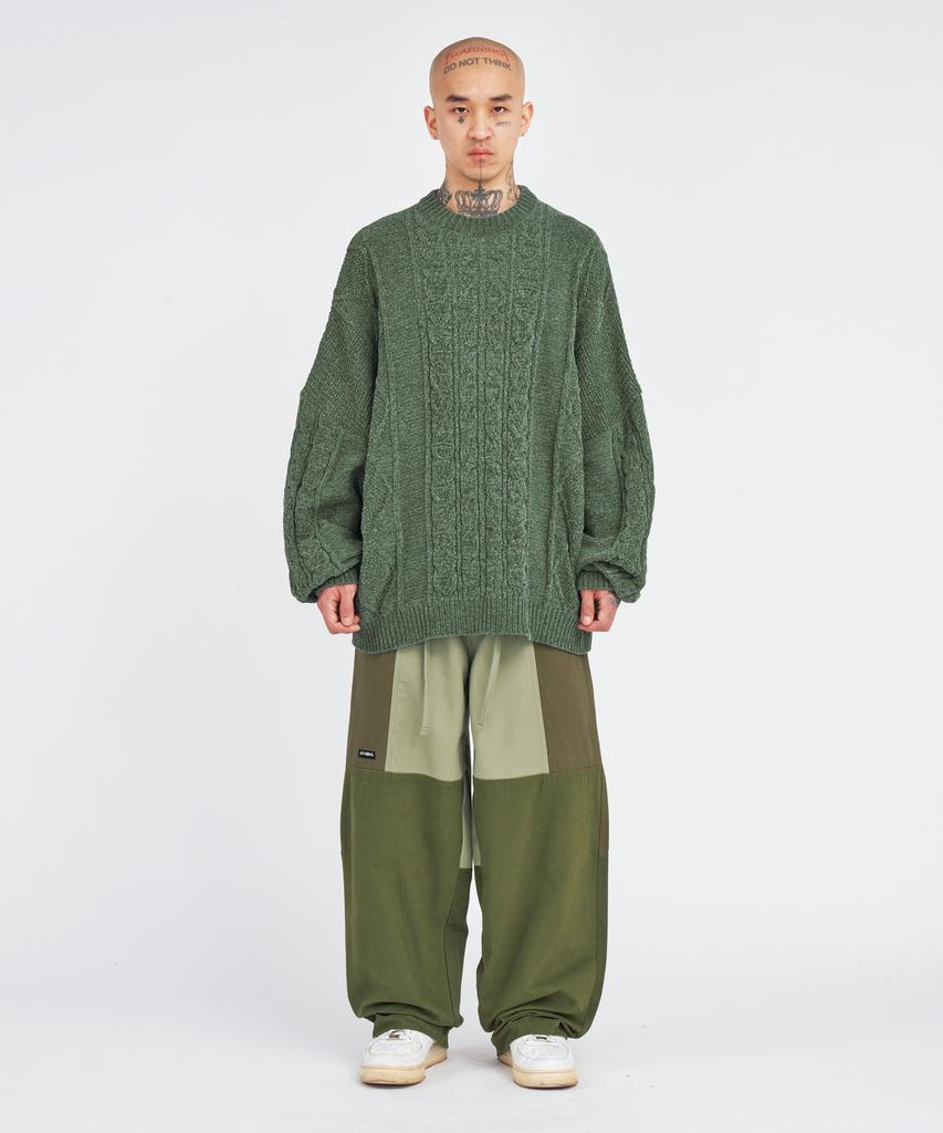 AJOBYAJO Velvet Cable Stitch Sweater [Khaki]