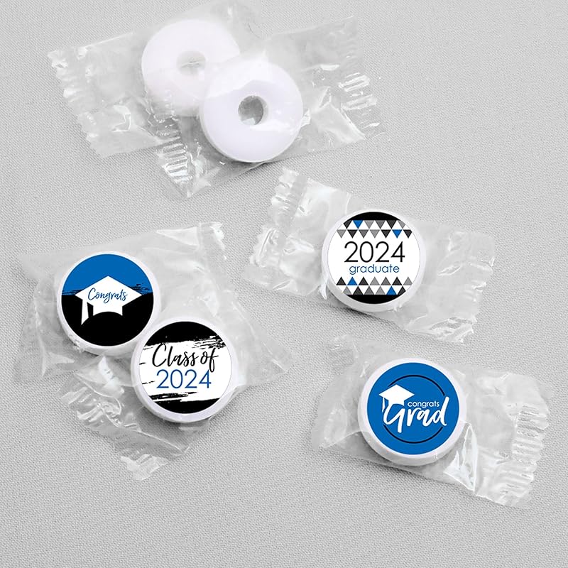 Big Dot of Happiness 2024 Blue Graduation Party Round Candy Sticker Favors - Labels Fit Chocolate Candy (1 Sheet of 108) 0.75 Inch (Pack of 108) синий