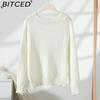 BITCED Solid Color Minimalist Off-Shoulder Pullover Sweater for Women - Autumn/Winter Knit Casual Sweater