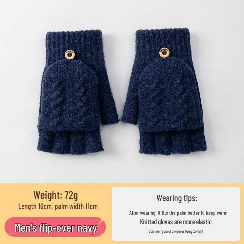 

Men s Wool Flip-Top Fingerless Gloves for Winter Cycling - Touchscreen Compatible, Warm & Thick Knitted Design Men s Youth Student темно-синього кольору