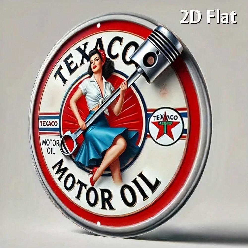 Vintage Texaco Motor Oil Retro Tin Sign Round Metal Wall Art Decor