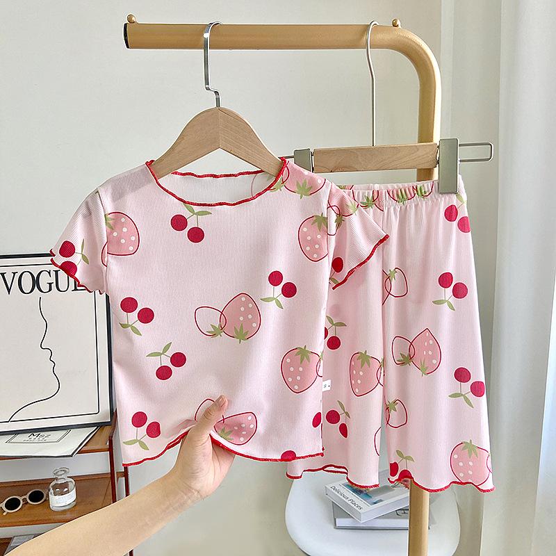 Children's Ice Silk Pajama Set - Short Sleeve Summer Loungewear for Boys and Girls