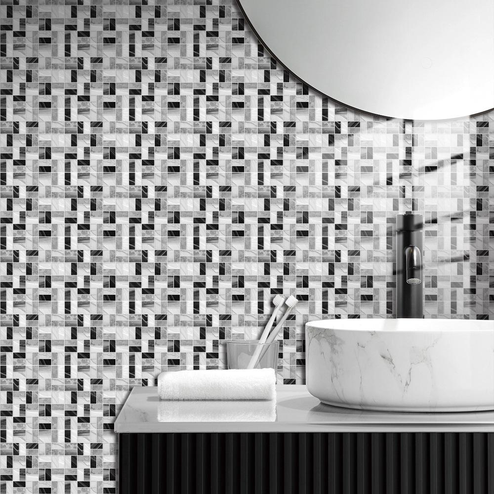 10pcs Black and White Marble Tiles Sticker Kitchen Wardrobe Bathroom Home Decor Self-adhesive Crystal Hard Film Art Wall Decals