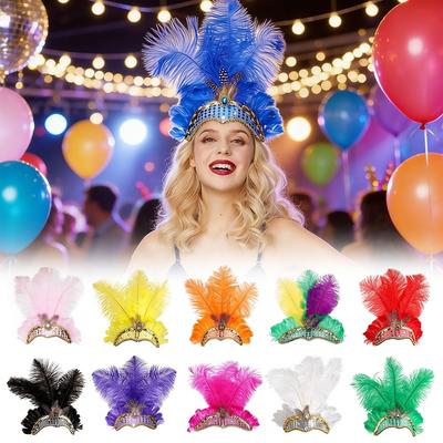 Fashion Colorful Feather Headpiece Stage Performance Decorative Feather Headdress Brazilian Carnival Hair Band Carnival Events