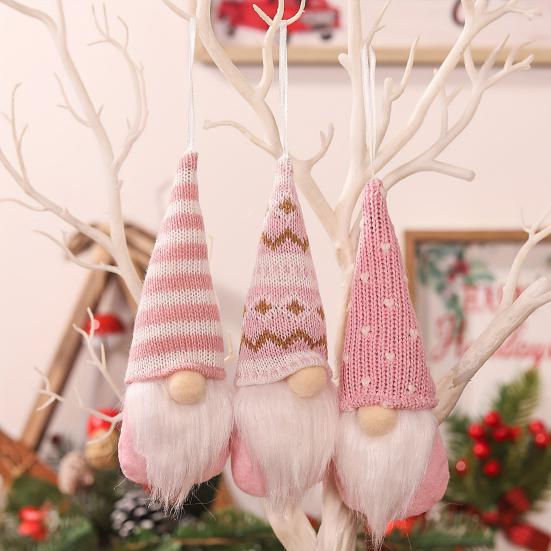 3Pcs Faceless Doll Pendant Christmas Gnome Ornament with Lanyard Long Beard Hat Doll Knitted Decoration