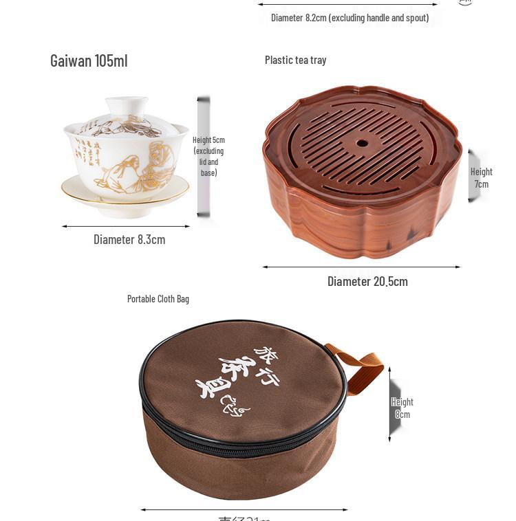 Portable Ceramic Kung Fu Tea Set with Tray, Cups, Teapot, and Lid Bowl