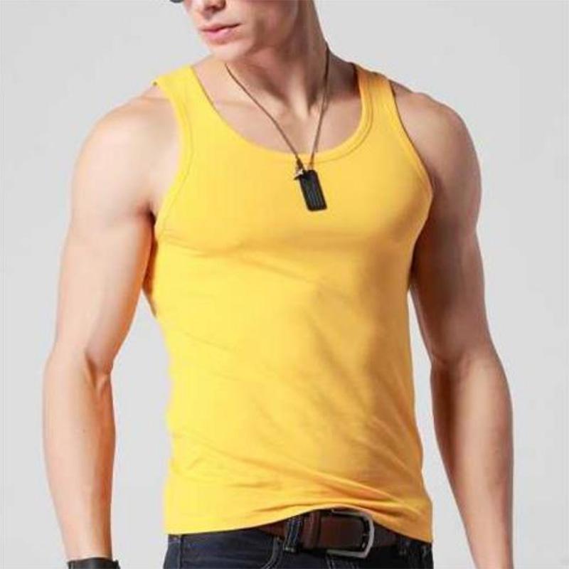 Men's Sports and Leisure Vest Solid Color Cotton Bottoming Elastic Fitness Tight Sports Hurdle Running Sweat-absorbing