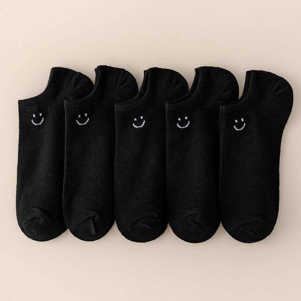 5  Pairs Large Size Smile Short Tube Socks Women's Sports Socks Spring and Summer Breathable Rainbow Color Men's and Women's Boat Socks