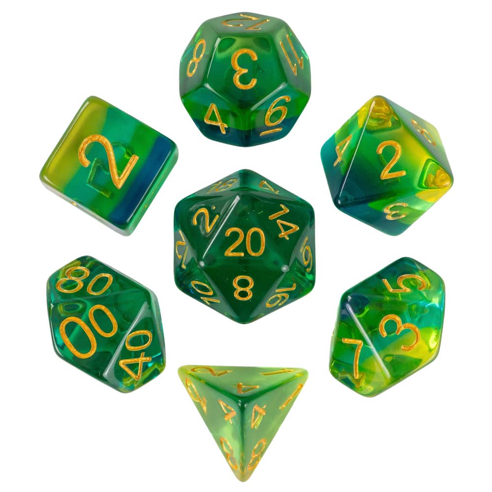 Cusdie Multilayer DND Dice Resin Glitter Die 7Pcs D4-D20 Multicolour Polyhedral Dice Set for D&D Tabletop Role Playing Games