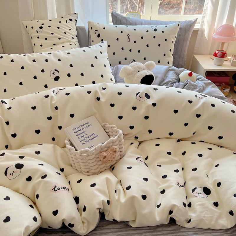 Trendy Double-Sided Cotton Dorm Bedding Set, Fresh Style, 3-Piece or 4-Piece Options