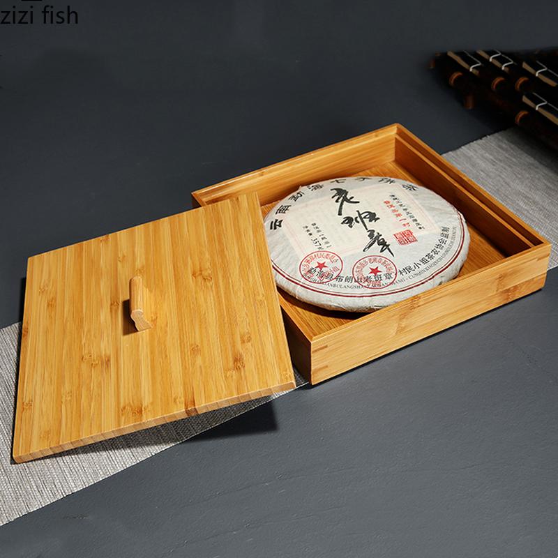 Bamboo Tea Box Square Storage Box Tea Cake Organizer Stackable Tea Cabinet Multi-layer Storage Bin Tea Organizer Tea Container