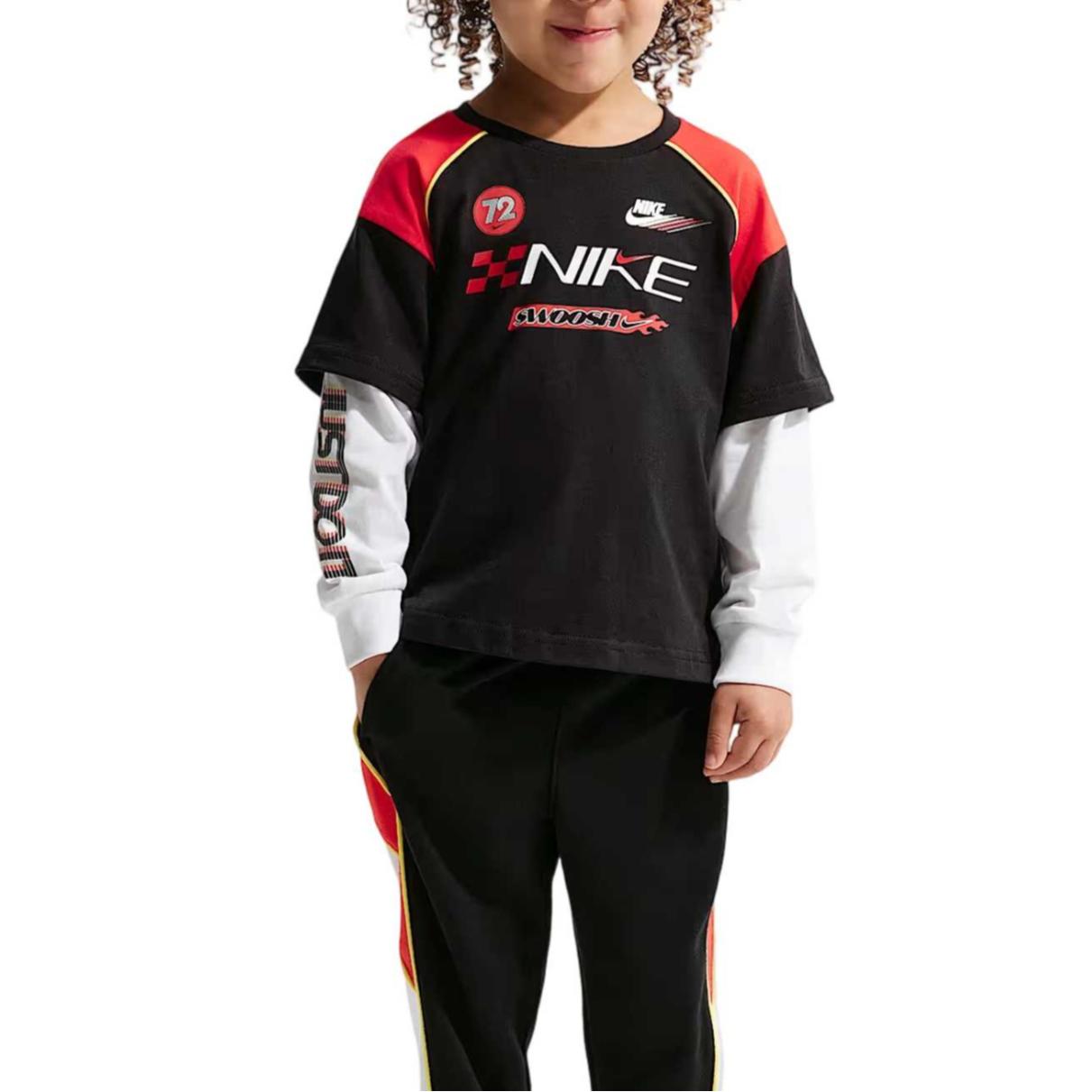 Nike Sportswear Victory Lap Faux Two-Piece Long Sleeve Casual Kids tops IV4738-010 3T