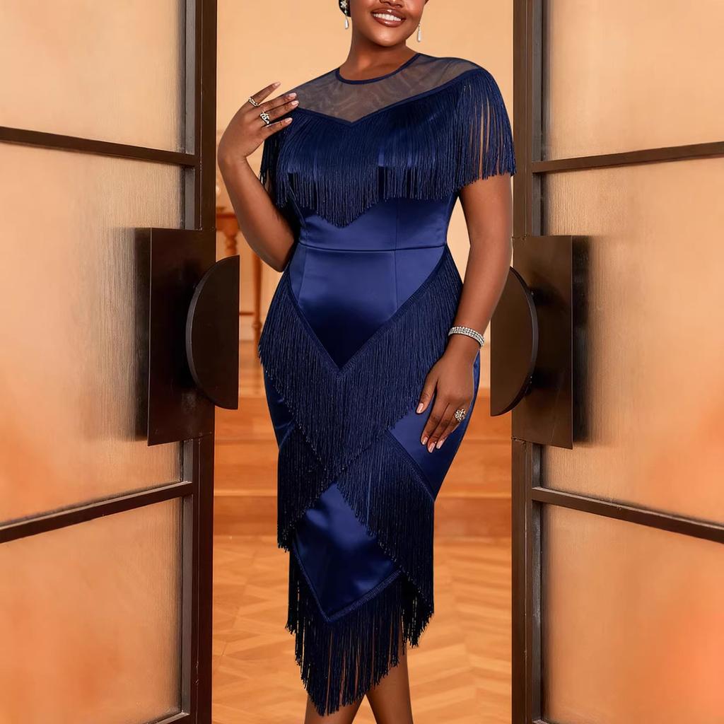 Plus Size Women S Tassel Bodycon Midi Dress For Banquet