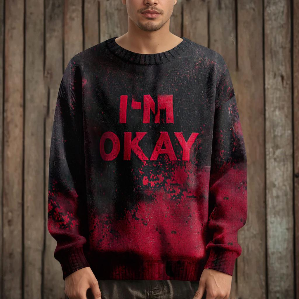 Pánský svetr pulovr s dlouhým rukávem ležérní pletený svetr nadměrné velikosti s halloweenským potiskem