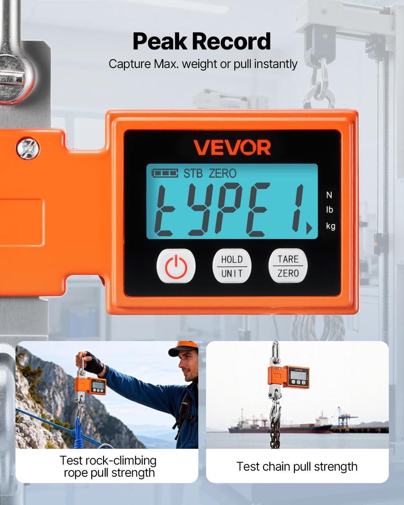 Digital Crane Scale, 1100 lbs/500 kg Max Capacity, Heavy Duty Industrial Hanging Scale with Cast Aluminum Case & LCD Display, 100 g Division & 3 Unit