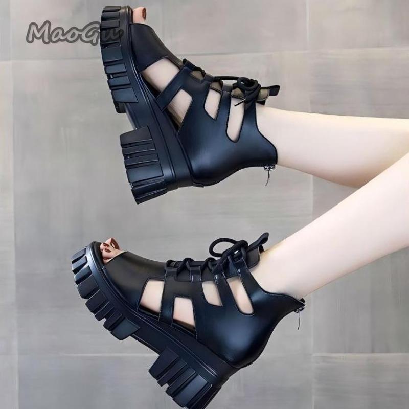 Fashion Women's Summer High Heel Sandals New Block Heel Buckle Casual Fish Mouth Breathable Hollow Heels Women's Shoes Zapatos De Mujer