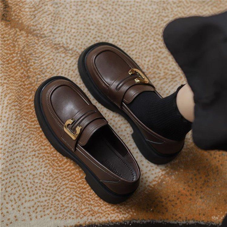Soft leather version~ British style small leather shoes women's 2025 new versatile platform one-pedal loafers college style jk shoes