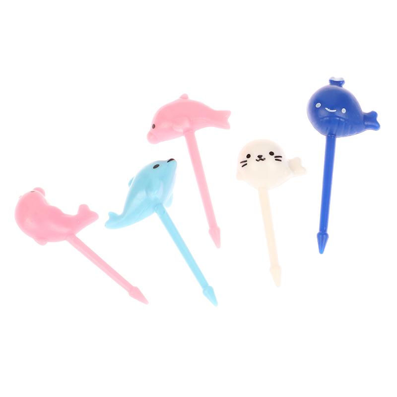 8Pcs/Set Cute Dolphin Fruit Fork Kids Snack Dessert Decoration Forks Toothpick Lunch Salad Decoration Cake Picks