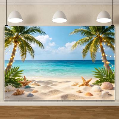 Tropischer Strand Hintergrund für Fotografie Sommer Hawaii Blaues Ozeanwasser Meeresufer Palme Kinder Feiertagsparty Foto Hintergrund Dekoration