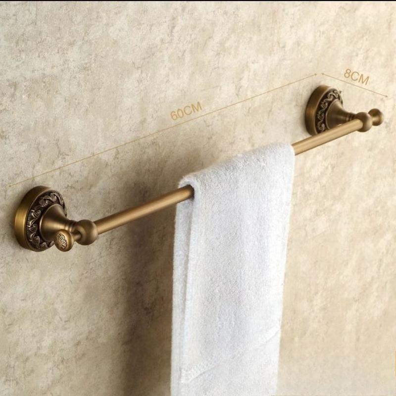 Solid Brass Carved Bathroom Wall Storage Towel Rack, European Antique Bath Towel Holder, Bathroom Hardware Accessory Set