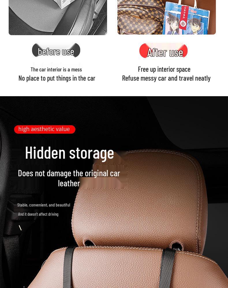 Universal Invisible Car Seat Back Hooks for Front & Rear Storage