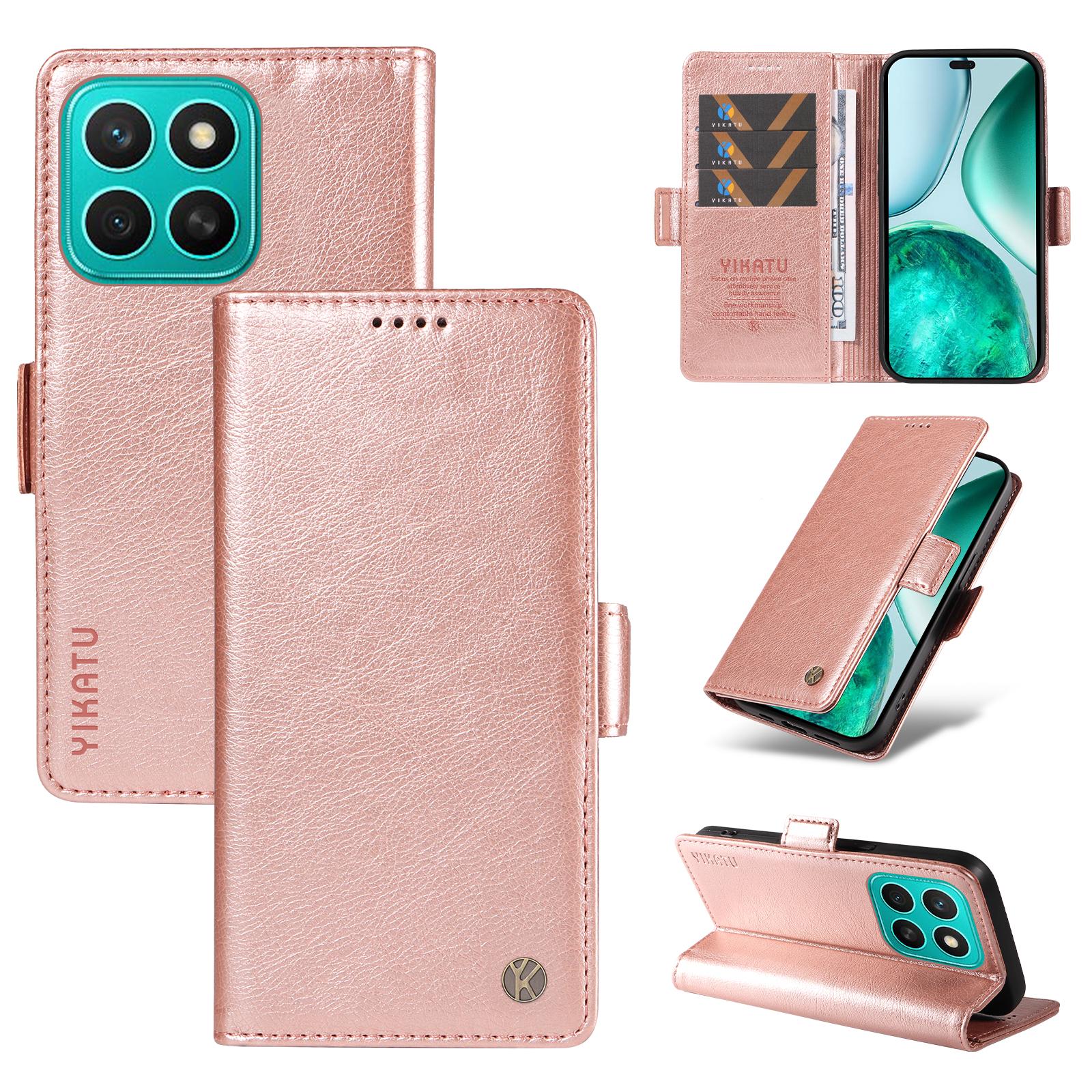 

For Honor X8c 4G Case YIKATU YK-007 Litchi Texture PU Leather Wallet Phone Cover Rose Gold