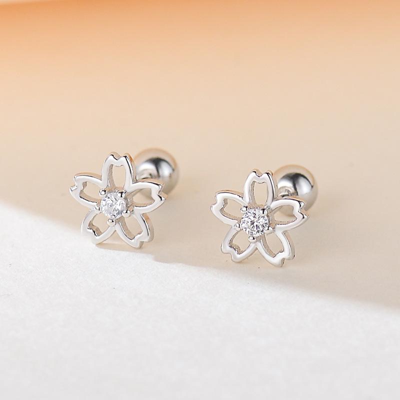 925 Sterling Silver Korean Inlaid Zircon Flower Fashion Stud Earrings for Women  Mini Jewelry Accessories