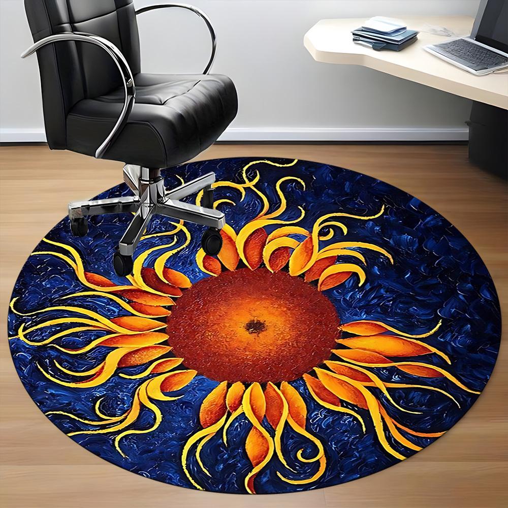 1 Stück Sonnenblumen-Kunstwerk Teppich für Büro, Rutschfest, Runder Teppich, Weich & Bequem, Teppich für Büro, Leichte Runde Bodenmatte