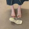 Fashion New Summer Stiletto Sandals Women's Fashion Square Head Open Toe Glitter Thin Strap Set Foot Anti-slip Wear-resistant High Heels