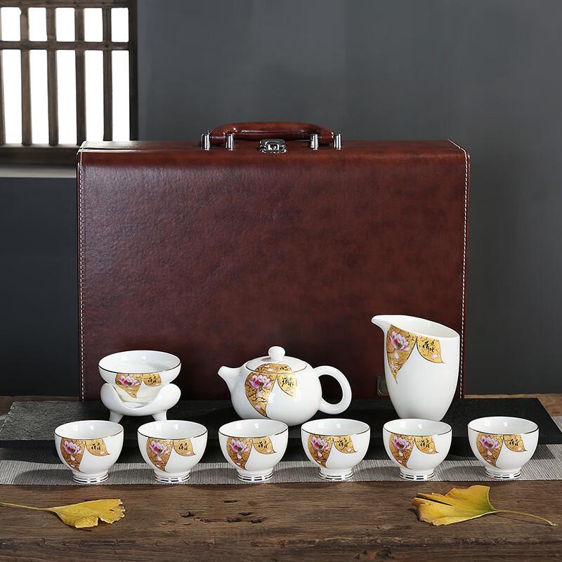 Chá Xún Mutton Fat Jade White Porcelain Xishi Tea Set - 10-Piece Lotus Rhyme