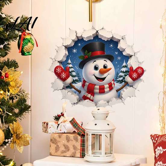 Christmas Wall Decals 3D Stickers Self‑Adhesive PVC Decals Reindeer Santa Holiday Decorative Stickers Gingerbread Snowman Xmas Decor for