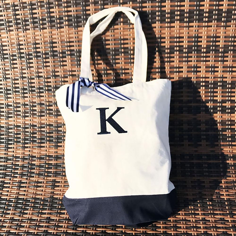 Shelly Mimi Initial Embroidered Tote Bag, Navy, K, 521293002