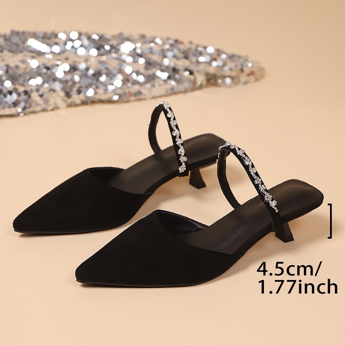 

Fashion 2025 Black Rhinestones Heeled Mules Pump for Women Elegant Sparkly Sandals Summer Slippers Women s Sexy High Heels Slingbacks 35 чёрный