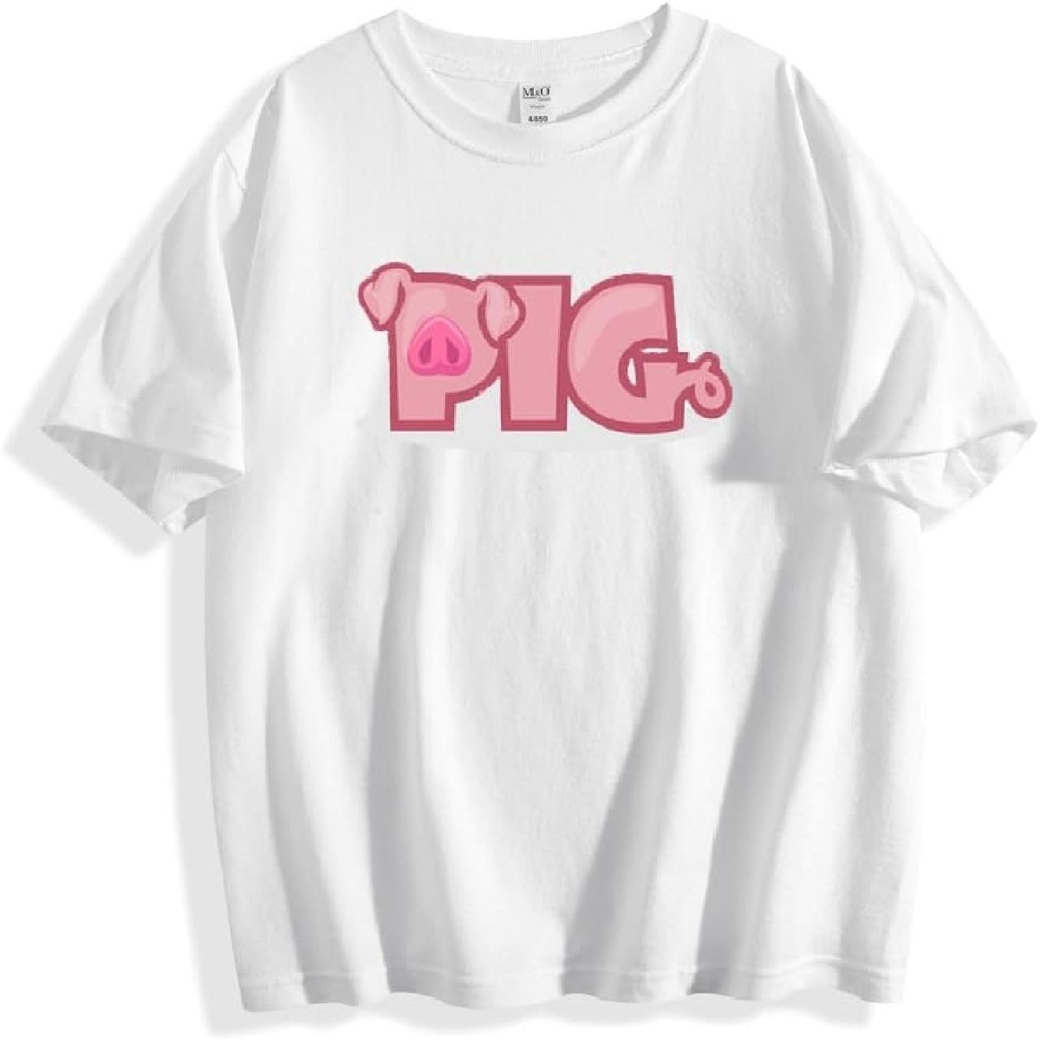 Pig Letter Print Short Sleeve T-Shirt Cotton Boys Girls Tee Tops S