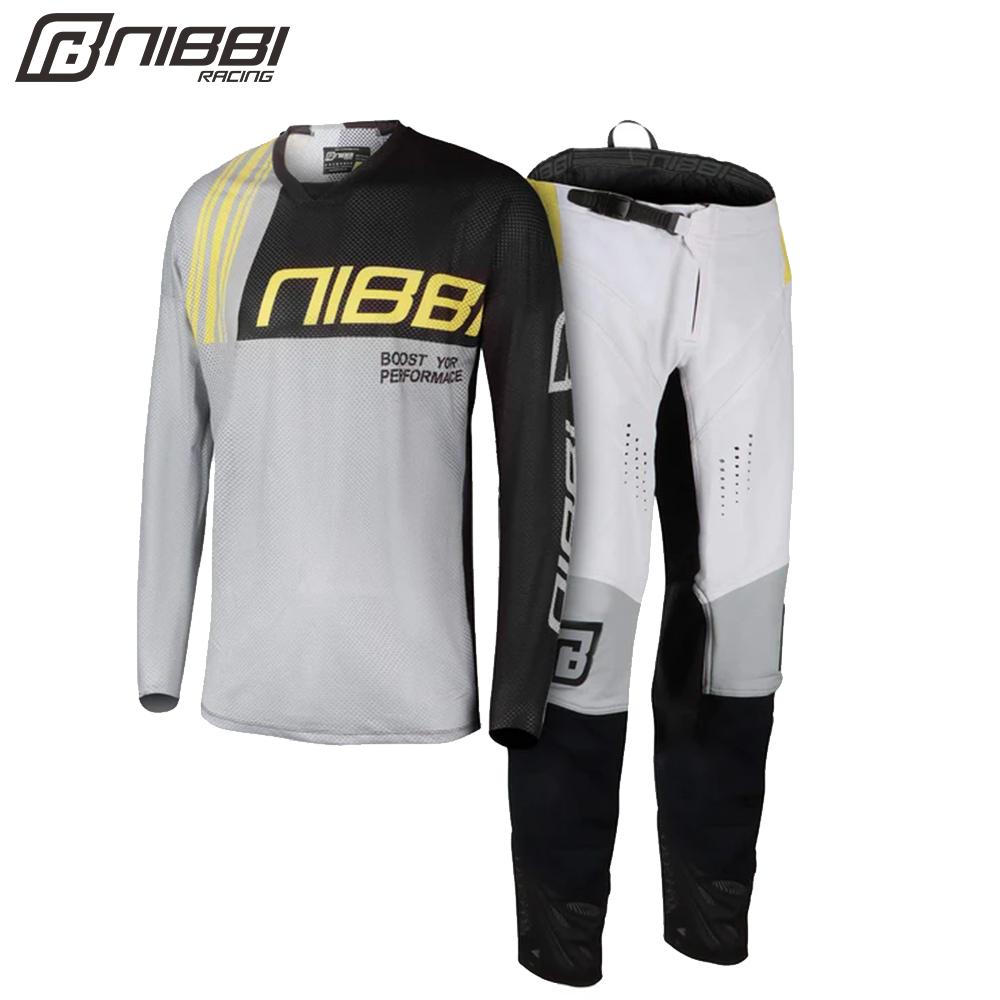 

NIBBI Motocross Clothing Gear Set Jersey Pants Dirt Bike Motorcycle Racing Suit Gray Yellow White Jersey L Pant 34