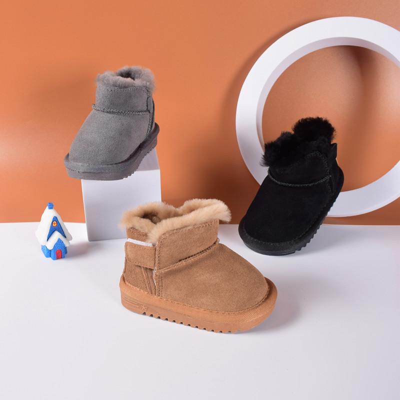Winter  Baby Snow Boots Leather Thick Plush Warm Toddler Kids Shoes  Little Girls Boys Boots EU 15-25