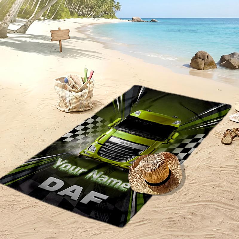 Asciugamano da Spiaggia Personalizzato DAF, Stampa il Tuo Nome Testo Asciugamano Leggero Assorbente per Nuoto Viaggio