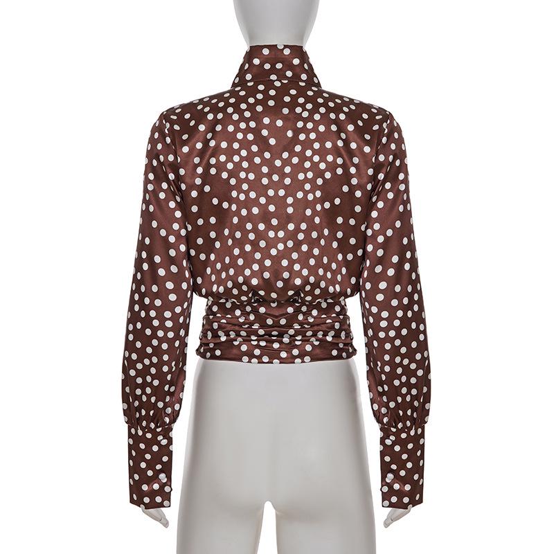 French Elegant Polka Dot Hollow Long Sleeve Women's Retro Style Casual Top