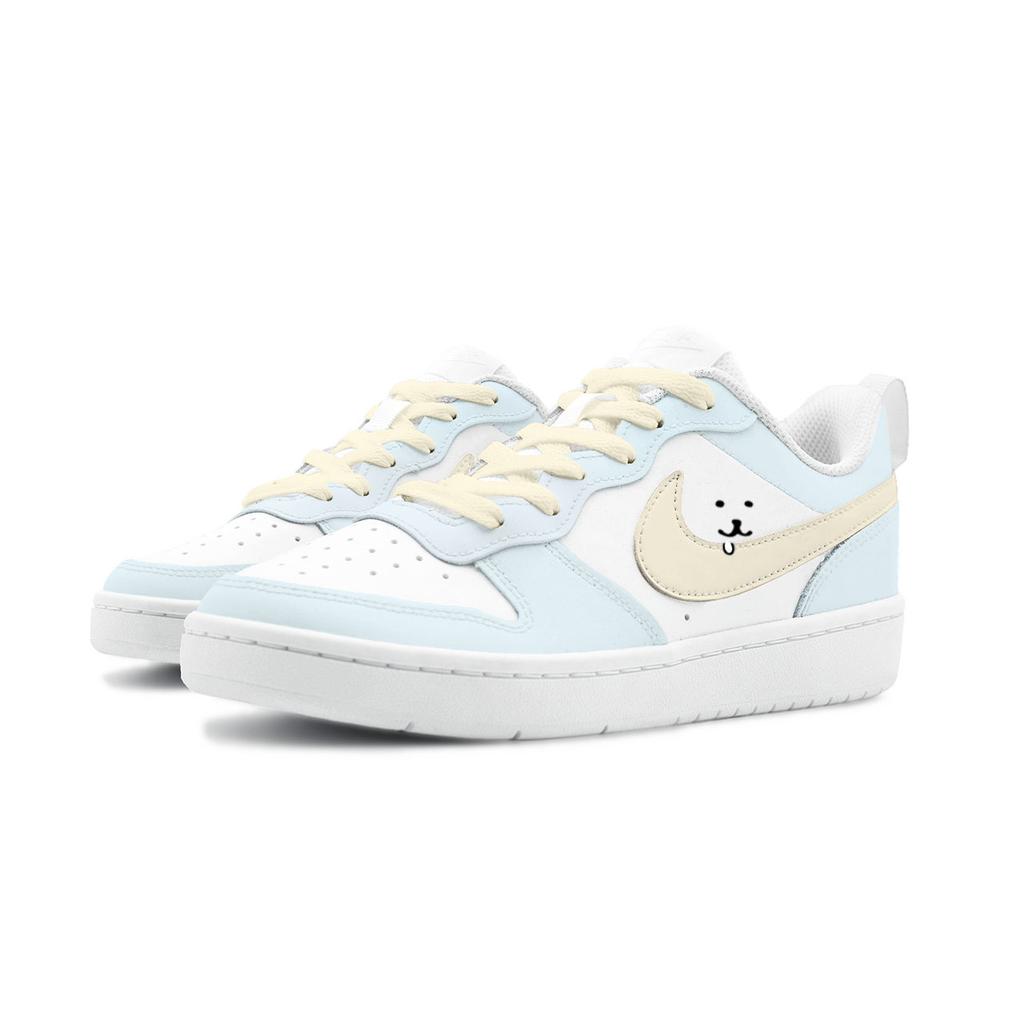 Nike Court Borough 2 HEY Joke Bear Artificial Leather Lightweight And Breathable Low Top Skateboard Shoes Unisex BQ5448-100(Team1825- )